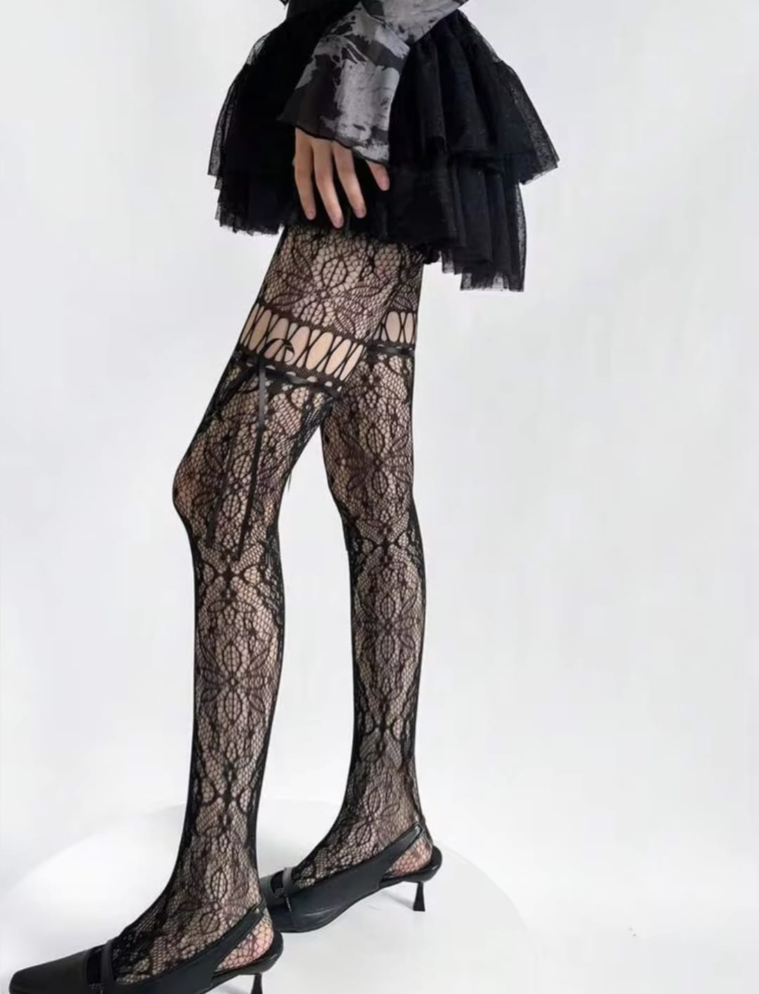 Women’s Fishnet Thigh High Stockings with Ribbon Bow, Sheer Stretch Mesh Long Socks